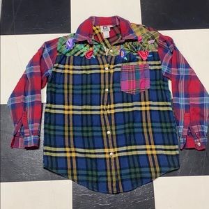Floral Embroidered Patchwork Flannel Shirt
